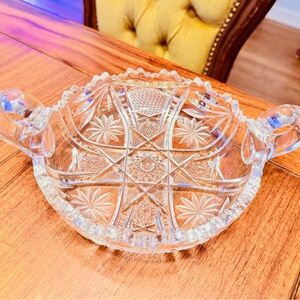Vintage Dazell-Viking American Brilliant Period 2 Handled Clear Candy Dish